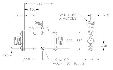 MM-03-SC高頻SMA射頻混頻器Pulsar尺寸圖